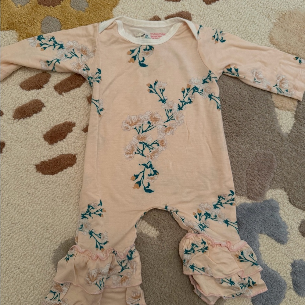 Kyte BABY Peach Floral Ruffle One-Piece